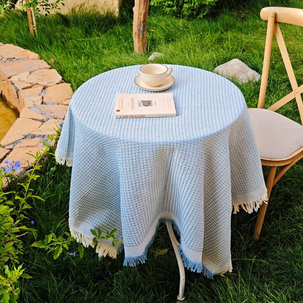 Waffle Texture Garden Table Cloth White Dinner Tea Table Covers Round Table Tablecloth  Dessert