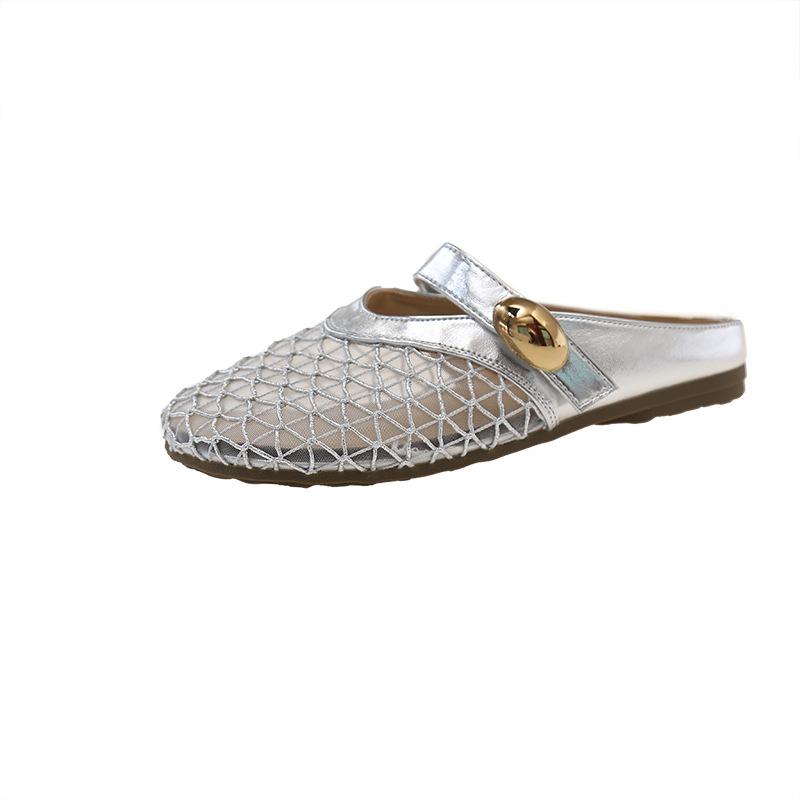Popular fashion outer wear hollow bag head half slippers women's summer 2025 new versatile flat-bottomed mesh sandals