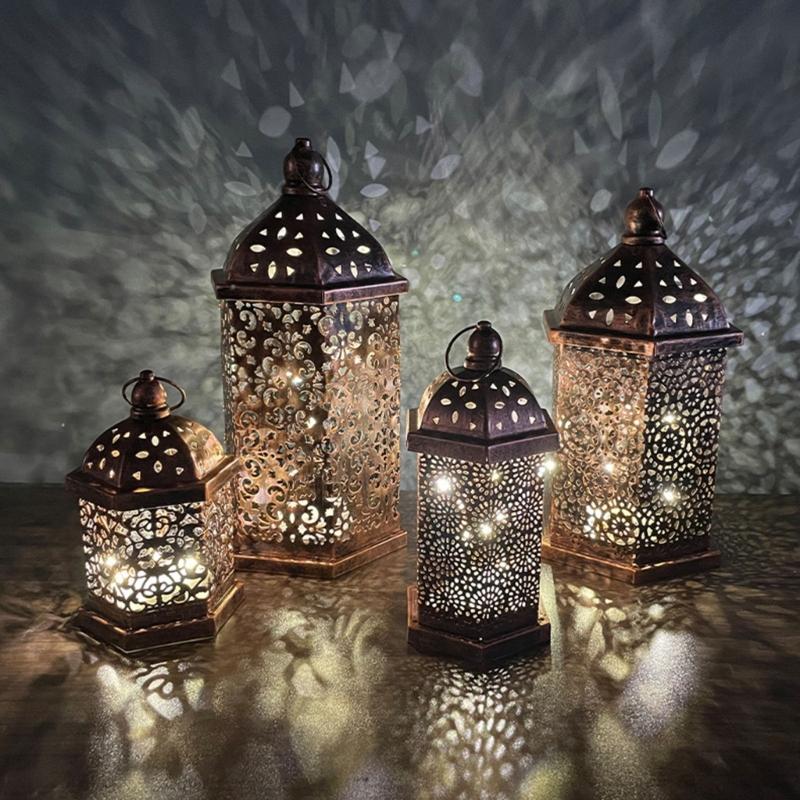 Middle East Arab Vintage Iron Art LED Lanterns Hanging Lamp Hollowed Out Metal LED Hanging Lighting for Home Decors