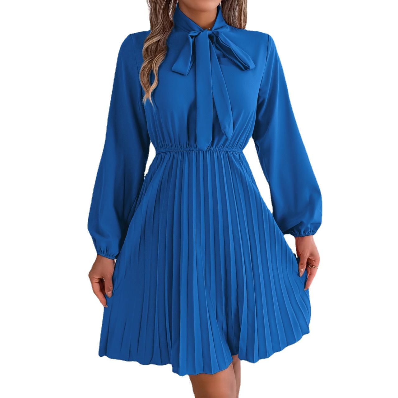 

GMXIA Женские модные весенне-осенние тонкие однотонные коктейльные и вечерние платья с длинным рукавом и v-образным вырезом XL синий