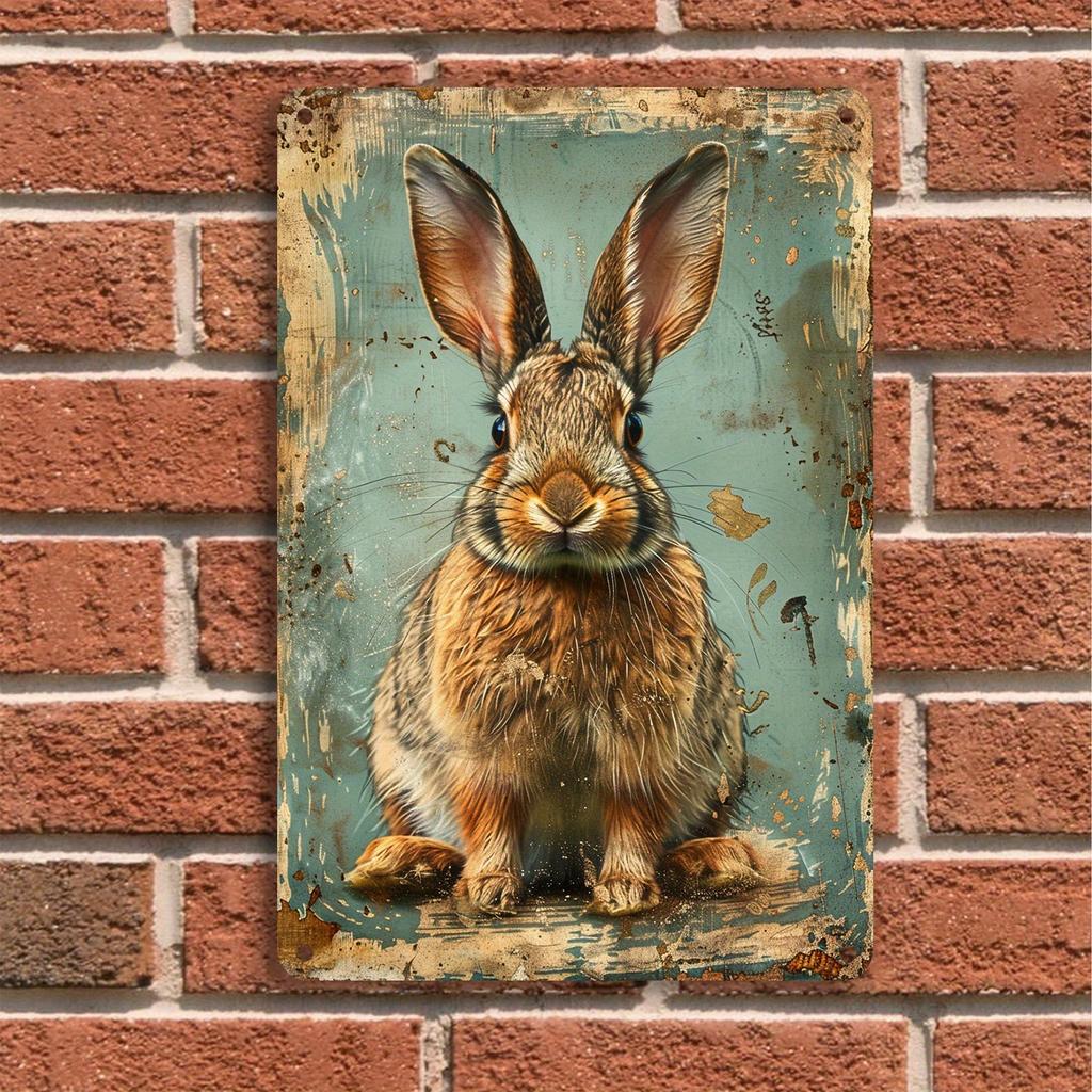 Vintage Rabbit Metal Wall Art Rustic Iron Plaque with Realistic Brown Black Design Xinch Perfect for Home Office