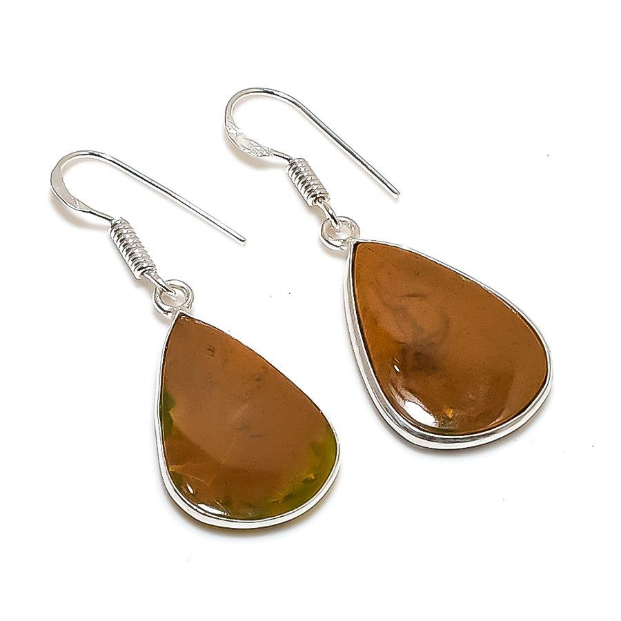 Natural Honey Dendritic Gemstone 925 Sterling Silver Jewelry Earring 1.62" AE-13030