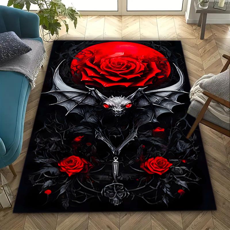 1PC Skull Dark Gothic Pattern Printed Carpet Rug for Living Room Bedroom Home Sofa Decoration,Non-slip Floor Mat Floor Mat