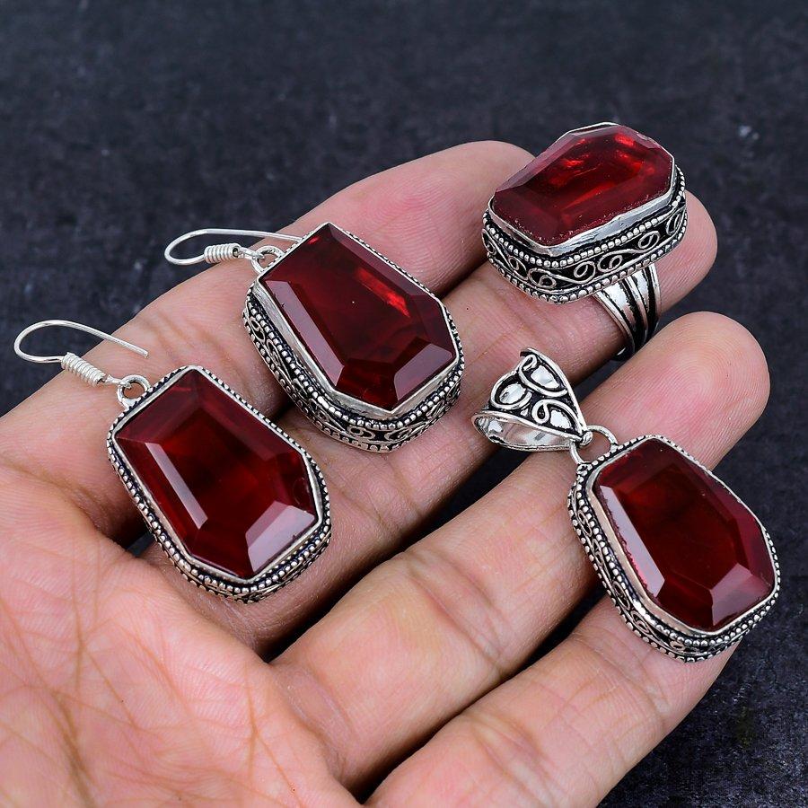 Natural Garnet Gemstone Handmade 925 Sterling Silver Jewelry Set U9t76
