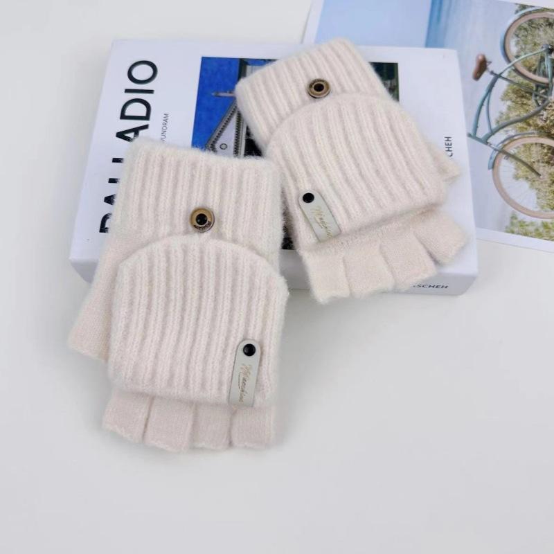 Gants d'hiver tricotés pour étudiantes pour écrire, faire du vélo, gants tricotés à moitié doigt rabattables