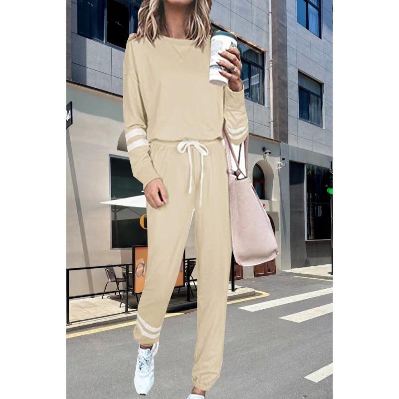 

Women s Striped Cuff Long Sleeve Drawstring Loose Casual Tracksuit 2 Piece Pants Set Loungewear Outfits 3XL абрикосовий