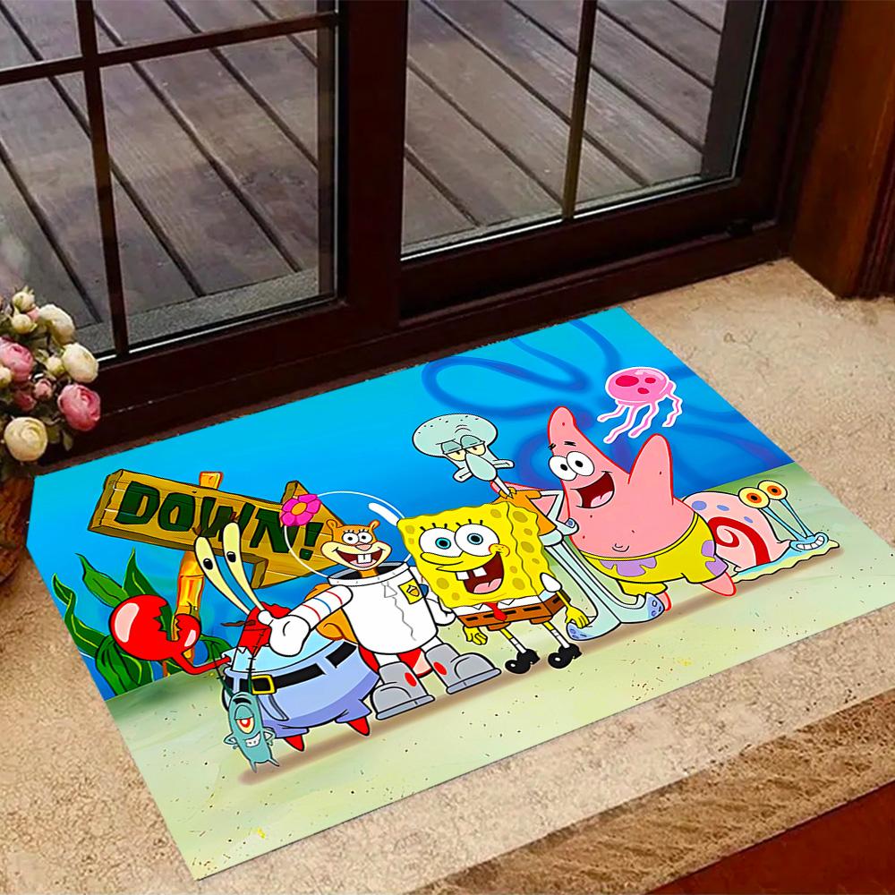 Spongebob Squarepants Adventure Themed Anti-Slip Rugs - Polyester Home Decor, Suitable for Bedrooms, Living Rooms, Doorways, Studios, and Decorations