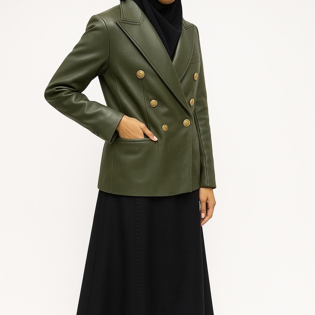 NOORA Nowa Damska Marynarka Blazer ze Skóry Jagnięcej Stylowy Guzik