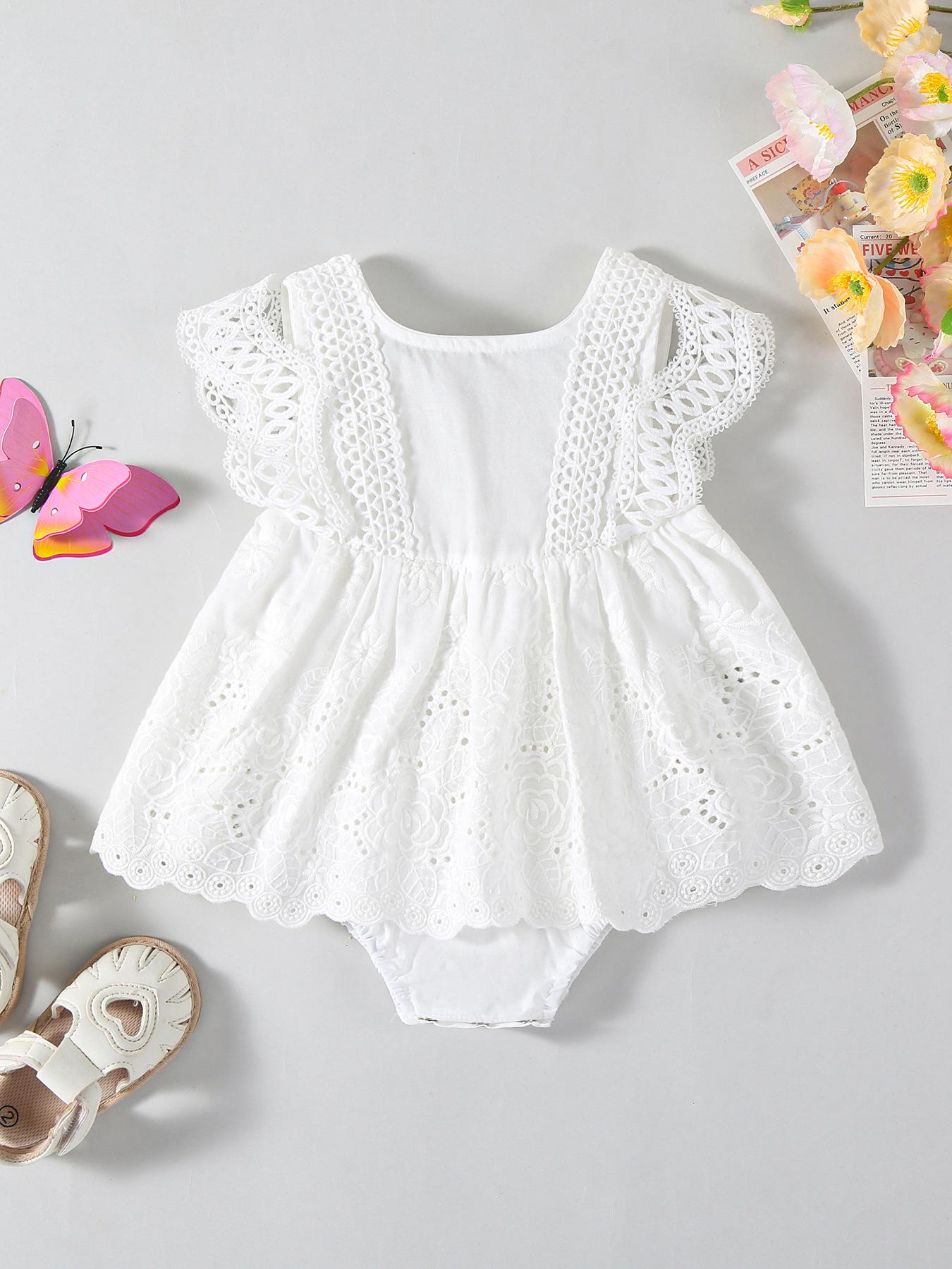 

Летний кружевной комбинезон-платье с вышивкой для маленьких девочек 90 cm белый
