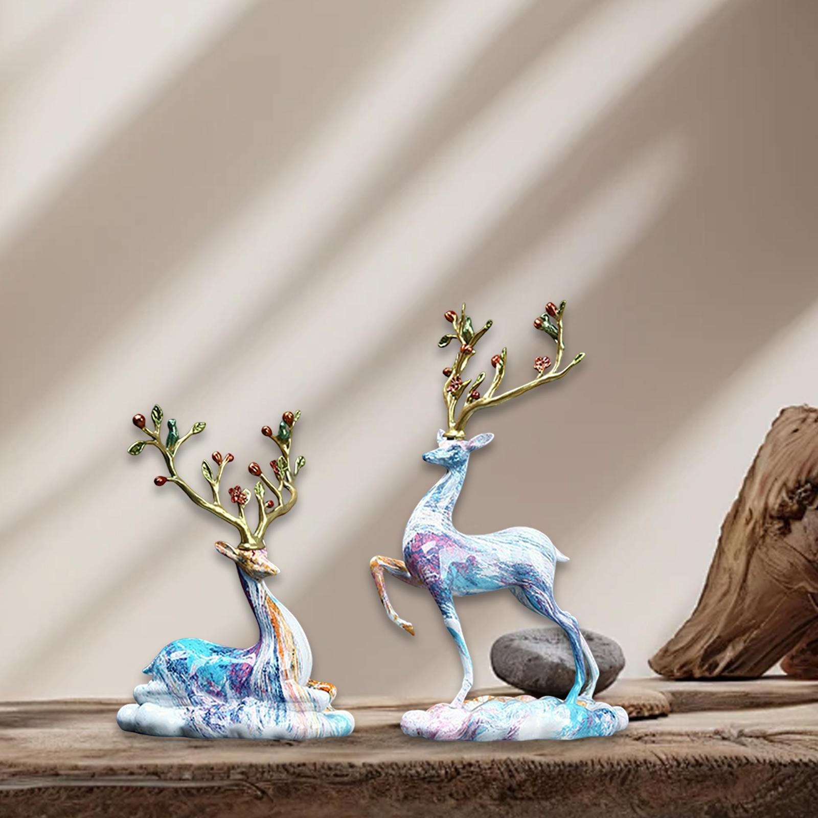 

Resin Sitting Standing Deer Statues Reindeer Figurines Ornaments for Tabletop Bookshelf TV
