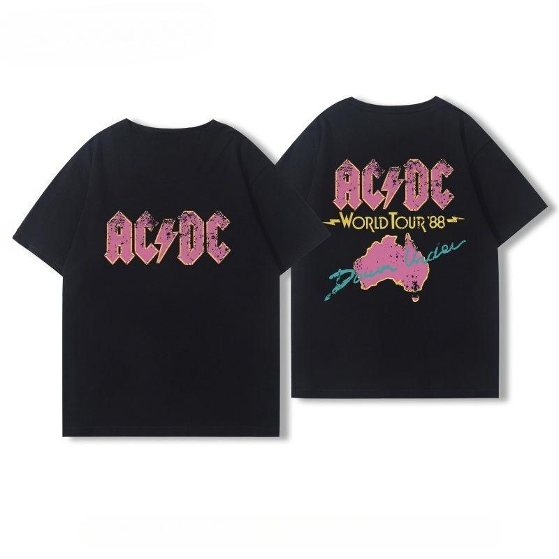 ACDC Rockband Peripherie Kurzarm-T-Shirts für Männer und Frauen Reine Baumwolle Amerikanischer Street Hip-Hop Freizeitkleidung für Sommer