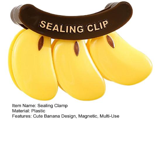 3Pcs Banana Shape Magnetic Bag Clip, Kitchen Sealing Clamp for Chip Snack Bags, Refrigerator Magnet Closer