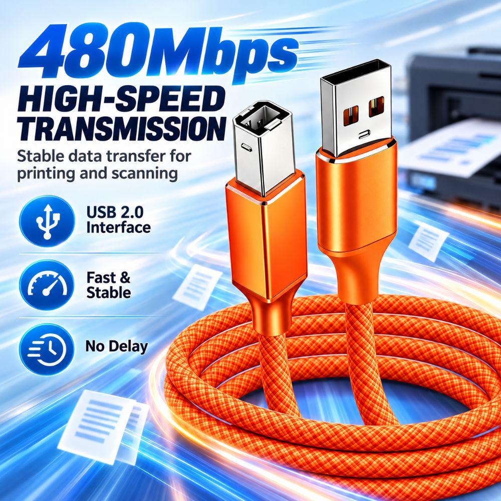 USB 2.0 USB Printer Cable 480Mbps Plug And Play USB-B Data Cord Stable Transmission Wide Compatibility Printer Sync Lead