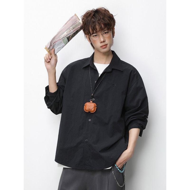 Wassup Japanese Style Youth Workwear Shirt for Men, Autumn Solid Color Loose Long-Sleeve Shirt, Casual Versatile Jacket for Women