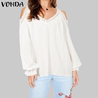 Damen Vintage V-Ausschnitt Laterne Langarm Off-Shoulder Spitzenblusen