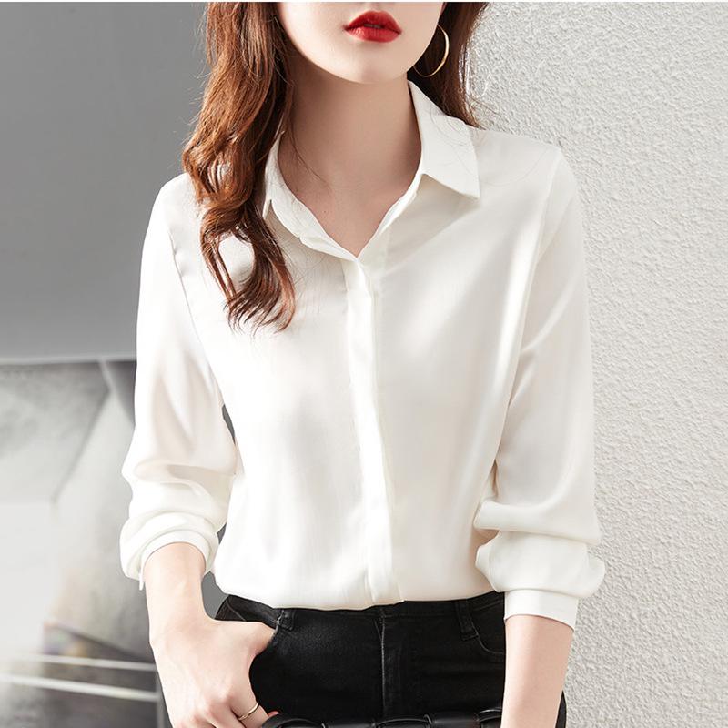 Women s Chiffon Long-Sleeve Satin Shirt - 2026 Spring Design, Hong Kong Style 2XL шампанского