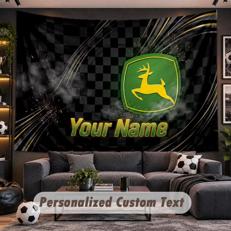 Wall Hanging Tapestry Custom NameJohn Deere Pattern Personalized Printed Fabric Wall Decor