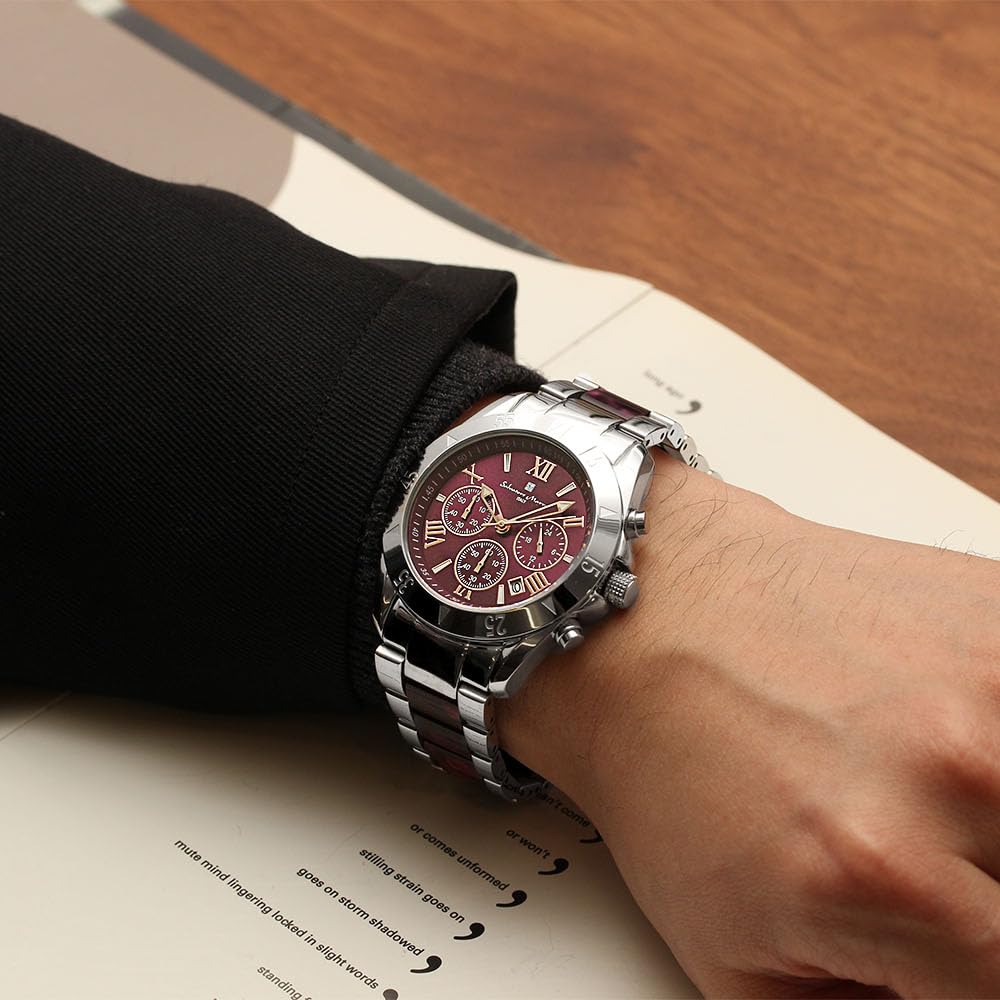 Salvatore Marra Chronograph Uhr mit Acetat und Roségold Zweifarbigen Armband, Silber, Lila, Gold, SM23105-SSPLPG