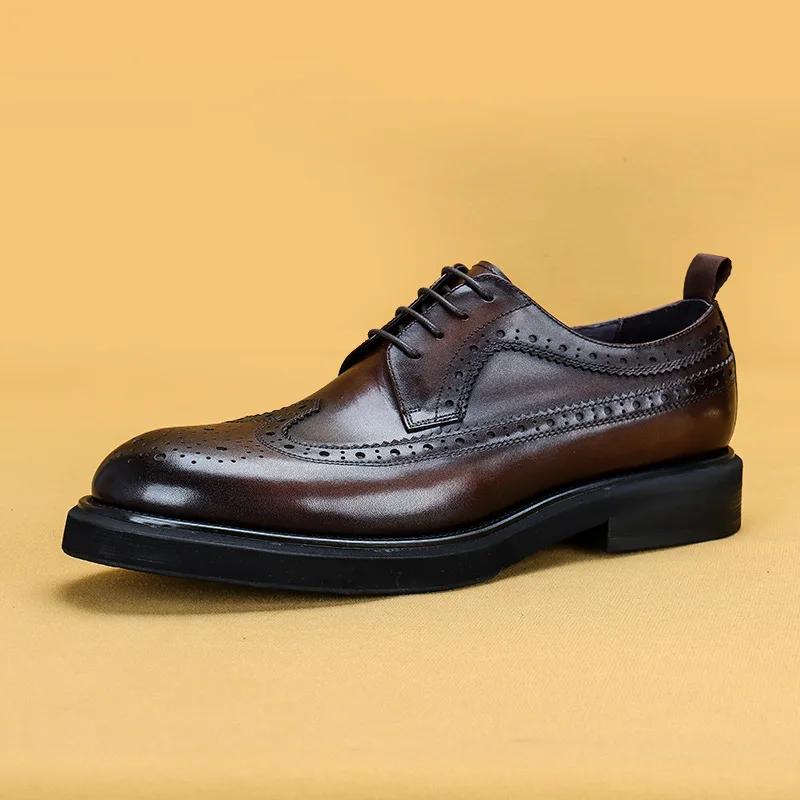 

Мужские туфли-оксфорды ручной работы из натуральной телячьей кожи, классические туфли-броги для деловых людей 45 кофейный
