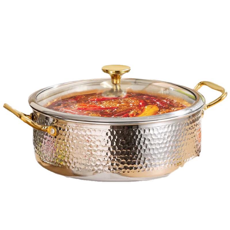 Rose Gold Hammered Stainless Steel Hotpot with Divider
