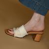 Thick-heeled slippers women's summer wear in 2025, sandals fashion, mid-heeled sandals, niche beige high heels, one and a half characters