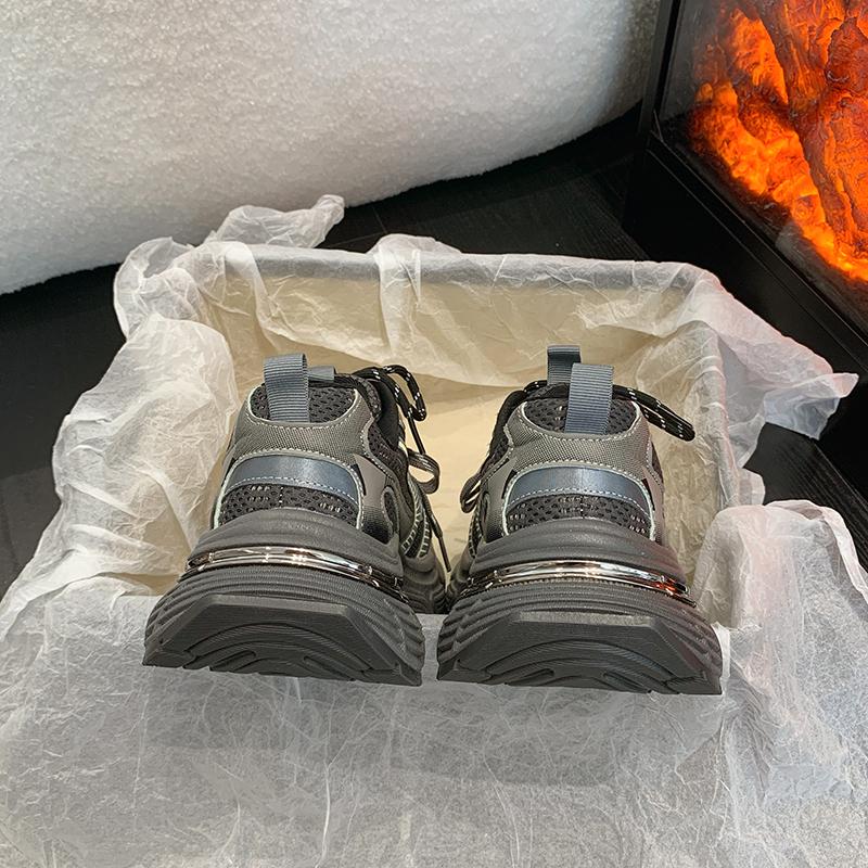 Fashion Women Sneakers Leather Mesh High Heels for Women Casual Lace Up Shoes Fashion Platform Shoes Trend 2025 Zapatos De Mujer