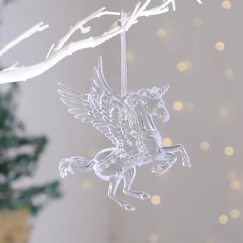 Acrylic Christmas Ornaments Clear Flying Unicorn Bird Elk Snowflake Xmas Tree Hanging Pendants 2026 New Year Home DIY Decoration