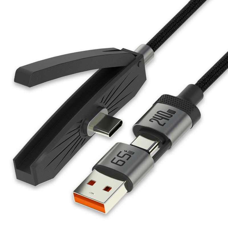 

240W Quick Charge Cable with Phone Stand 3-In-1 Data Cord Type-C/Usb-A Dual Type C Ultra Fast Charging Cables for iPhone Samsung 1.35m чёрный