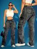 European & American Fashion Multi-Pocket High Elastic Denim Chain Work Pants