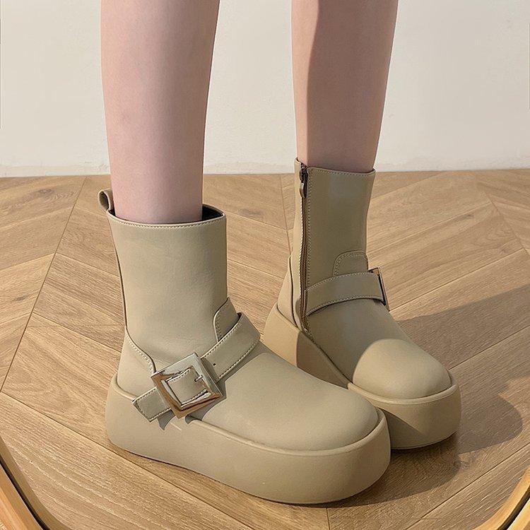 European elastic boots, thin boots, thick-soled Martin boots, women's 2025 new thick-heeled locomotive boots, short boots, Chelsea boots.