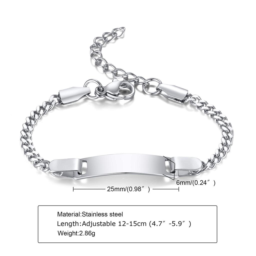 Custom Personalized Name ID Bracelet Gilrs Boy Gifts, Stainless Steel Curb Chain Link Crown Bracelet Not Allergic