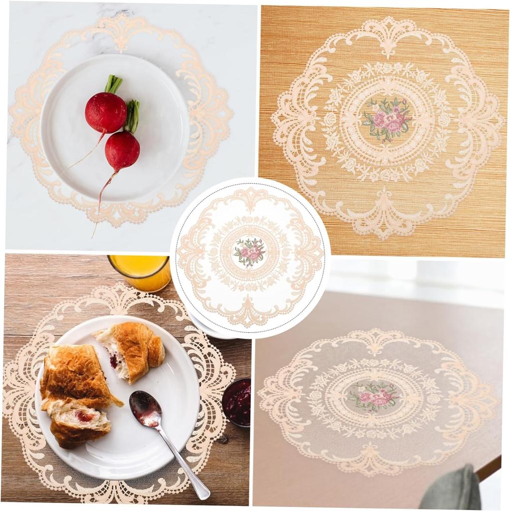 28X28CM Runde vintage fransk blonde broderte spisebrikker For Hjem Bryllup Borddekorasjon