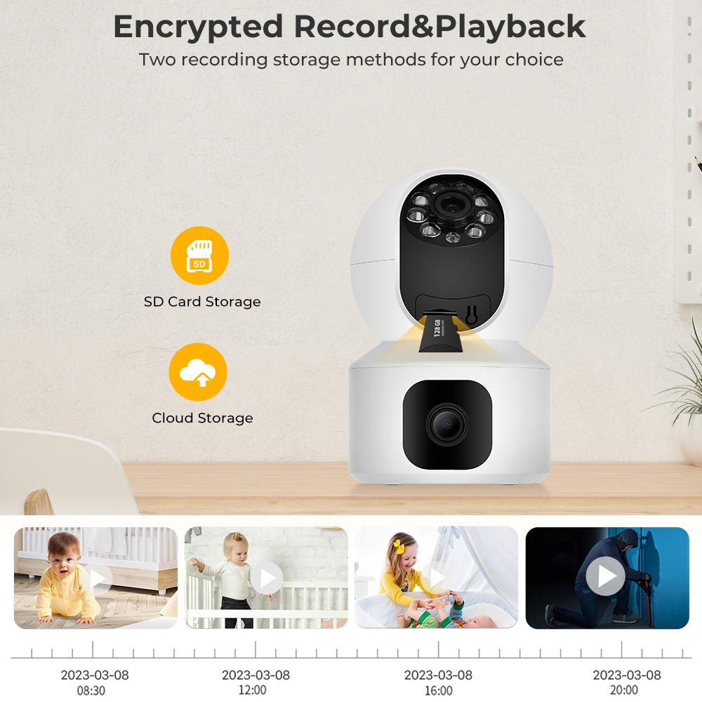 Two Lens IP Camera Dual Screen Shaking Head Machine WIFI Baby Monitor AI Human Body Detection Indoor Security Video Monitoring