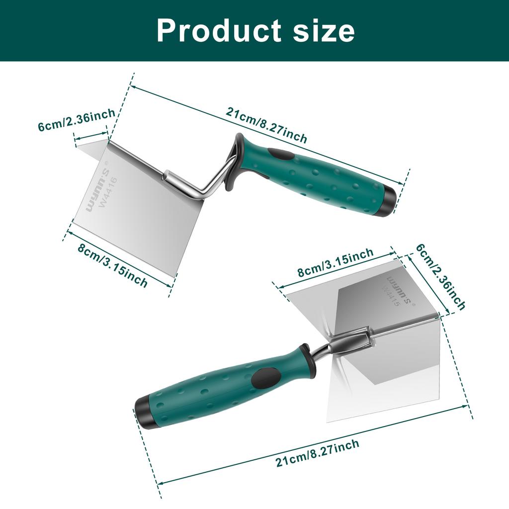 2Pcs Drywall Corner Tool Set 3 Inch Stainless Steel Inside and Outside Corner Trowel Drywall Corner Knife for Corner Finishing