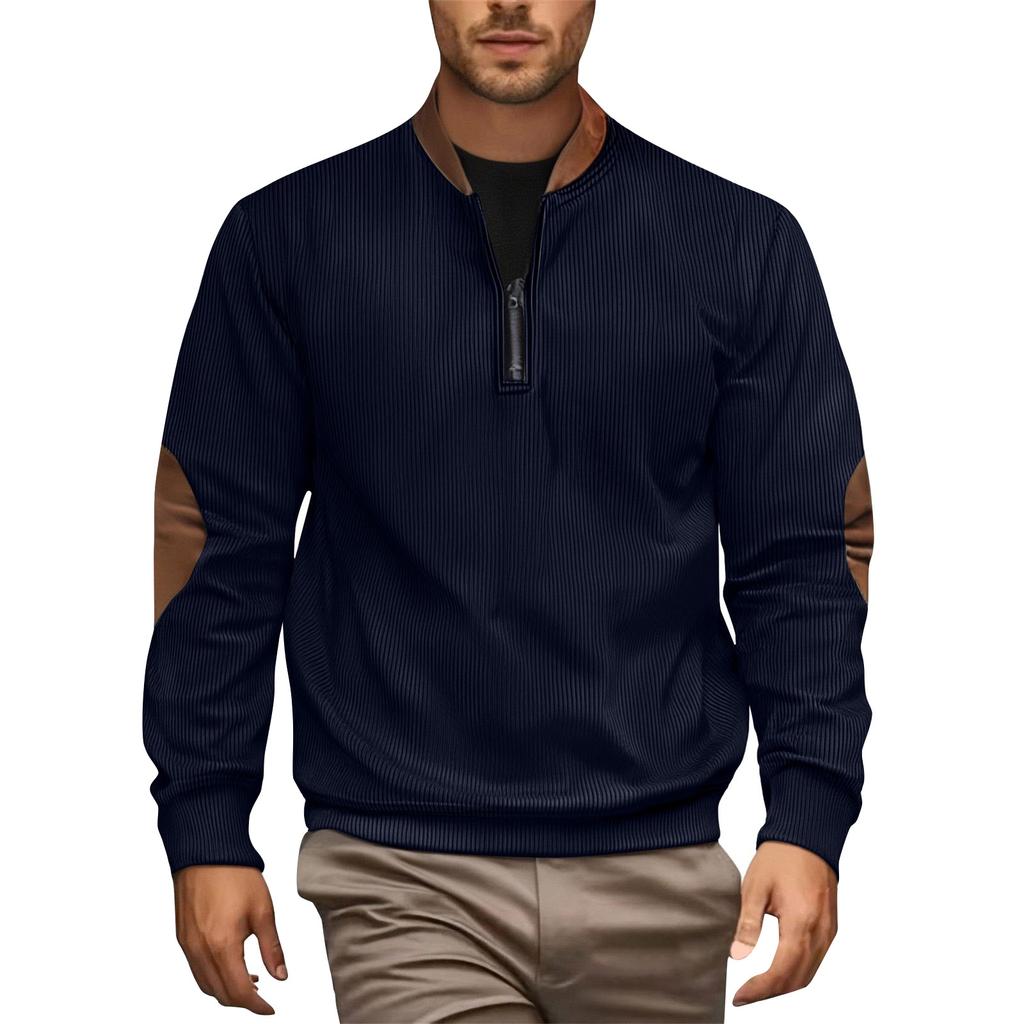Men's Solid Color Corduroy Half-Zip Sweatshirt Men's Sports Large Size Casual Pullover Sweatshirt
