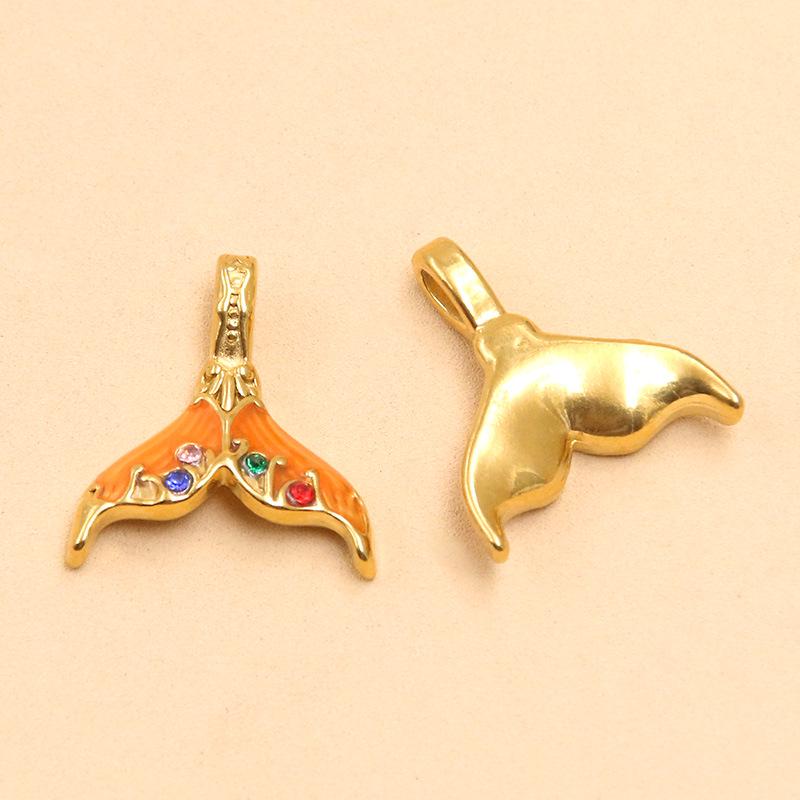 Ozean Stil Meerjungfrauenflosse Anhänger, Vergoldeter Edelstahl, 6 Farben, 16x18mm - DIY Handgemachtes Schmuckzubehör.