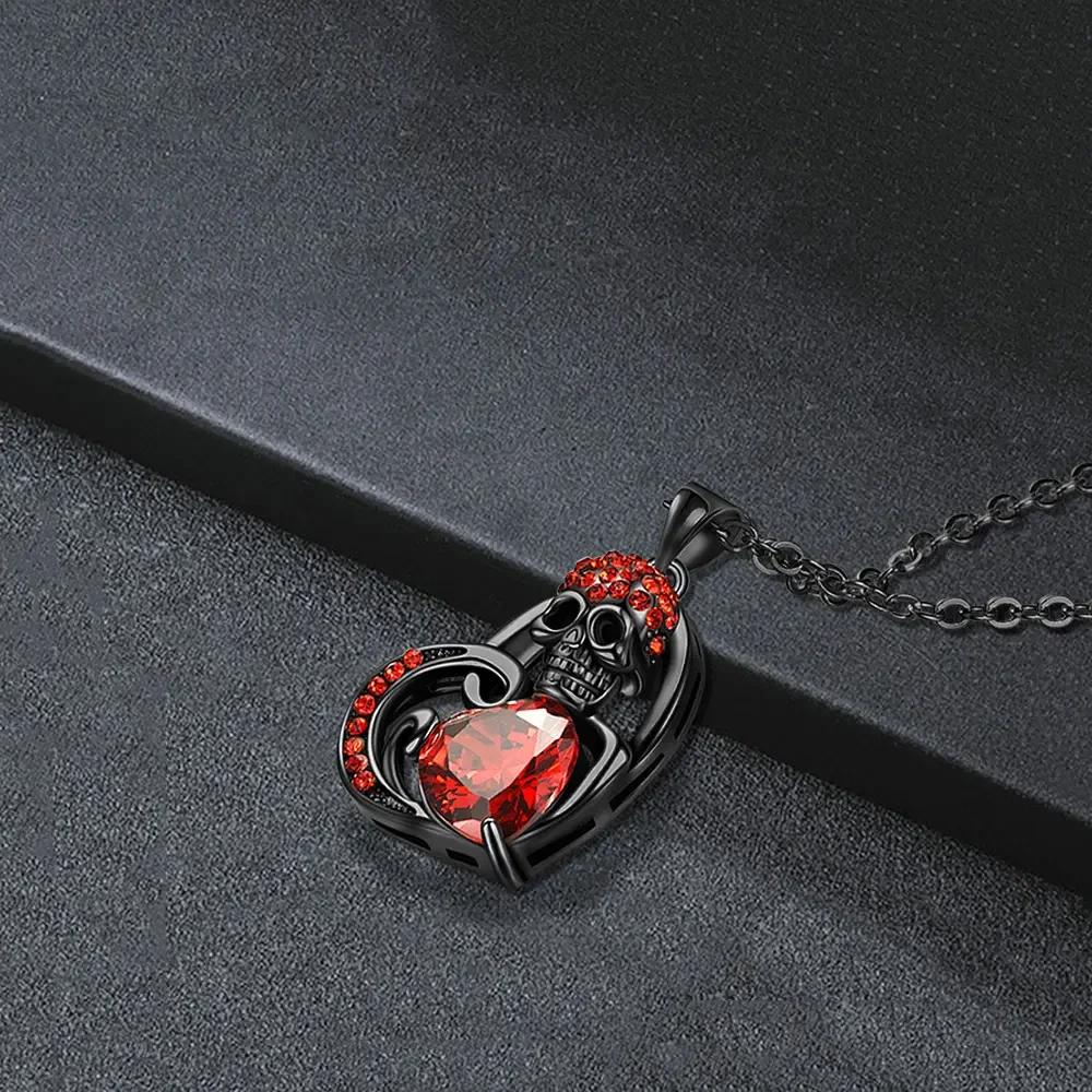 Heart Purple Red Angel Wing Crystal Zircon Women's Skull Black Pendant Necklaces Mother's Day Halloween Christmas Jewelry