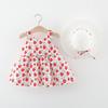 Summer Girls Cotton Princess Dress With Hat Large Bowknot Front Cute Kids Clothing For Little Girl Party Wear