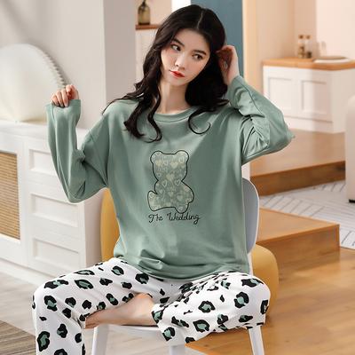 Pyjama femme printemps et automne pur coton manches longues dessin animé pullover nouveau décontracté coton mignon ensemble loungewear