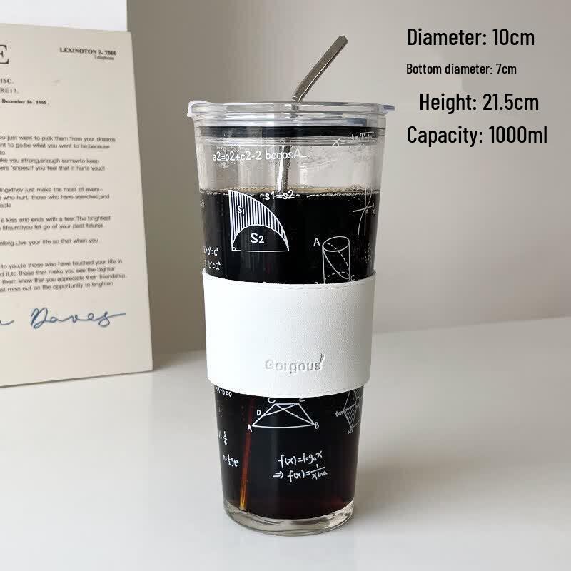 Qiwei 1000ml Heat-Resistant Glass Cup with Straw