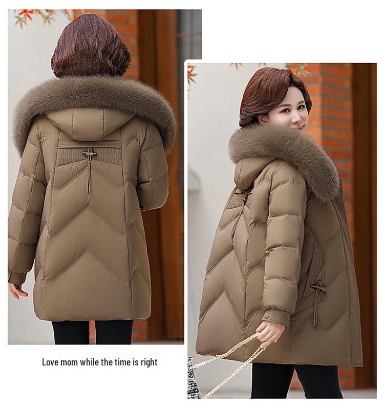 Women's 2025 New Style Mid-Length Winter Down Jacket with Fox Fur Collar for Middle-Aged and Elderly