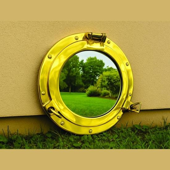 Espelho de Vigia de Latão Dourado Decoração de Parede Náutica Marítima
