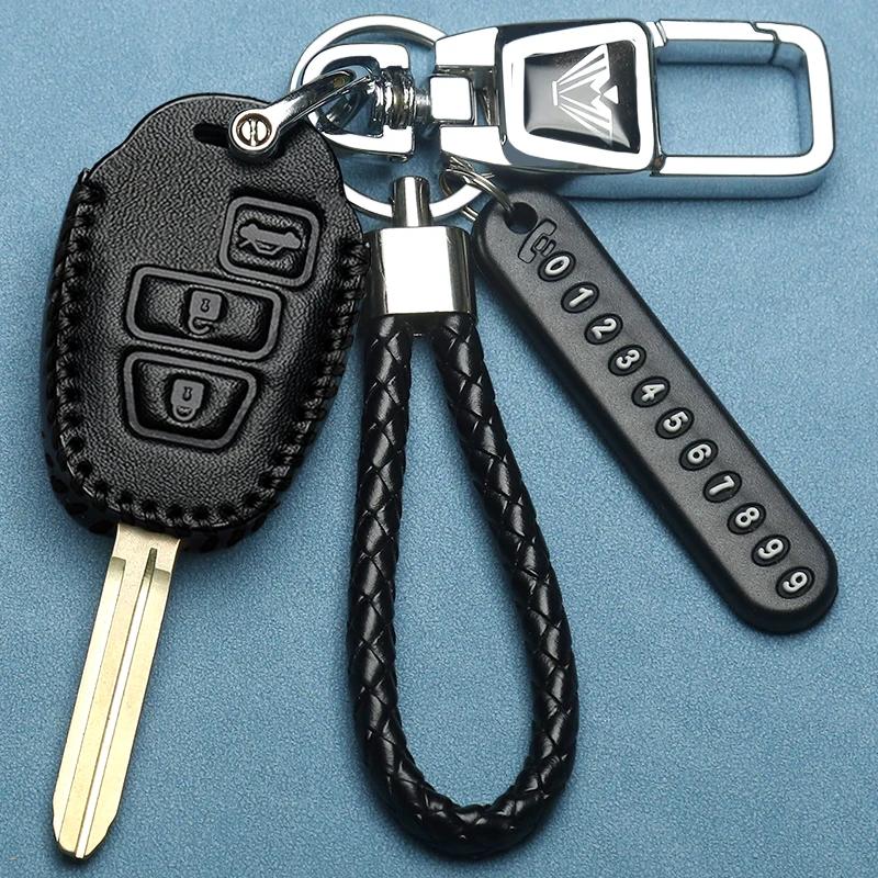Styling Mouldings Leather Car Key Case Cover for Toyota Rav4 MK4 Rav 4 Corolla Fielder Vitz Remote 2/3/4 Buttons Shell Fob Shell