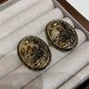 Medieval Vintage Western Antique Court Style Oval Relief Stud Earrings Luxury Gold-Plated Scorpion Exaggerated Earrings