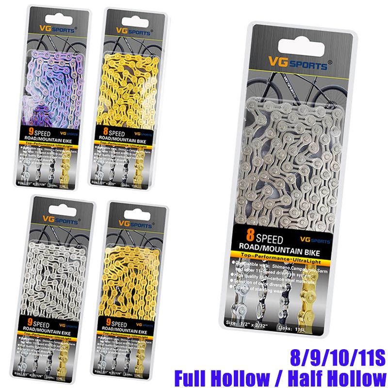 VG Sports 11S 116Link Bicycle Chain Half-Hollow MTB Road Bike Chain Sliver//Gold