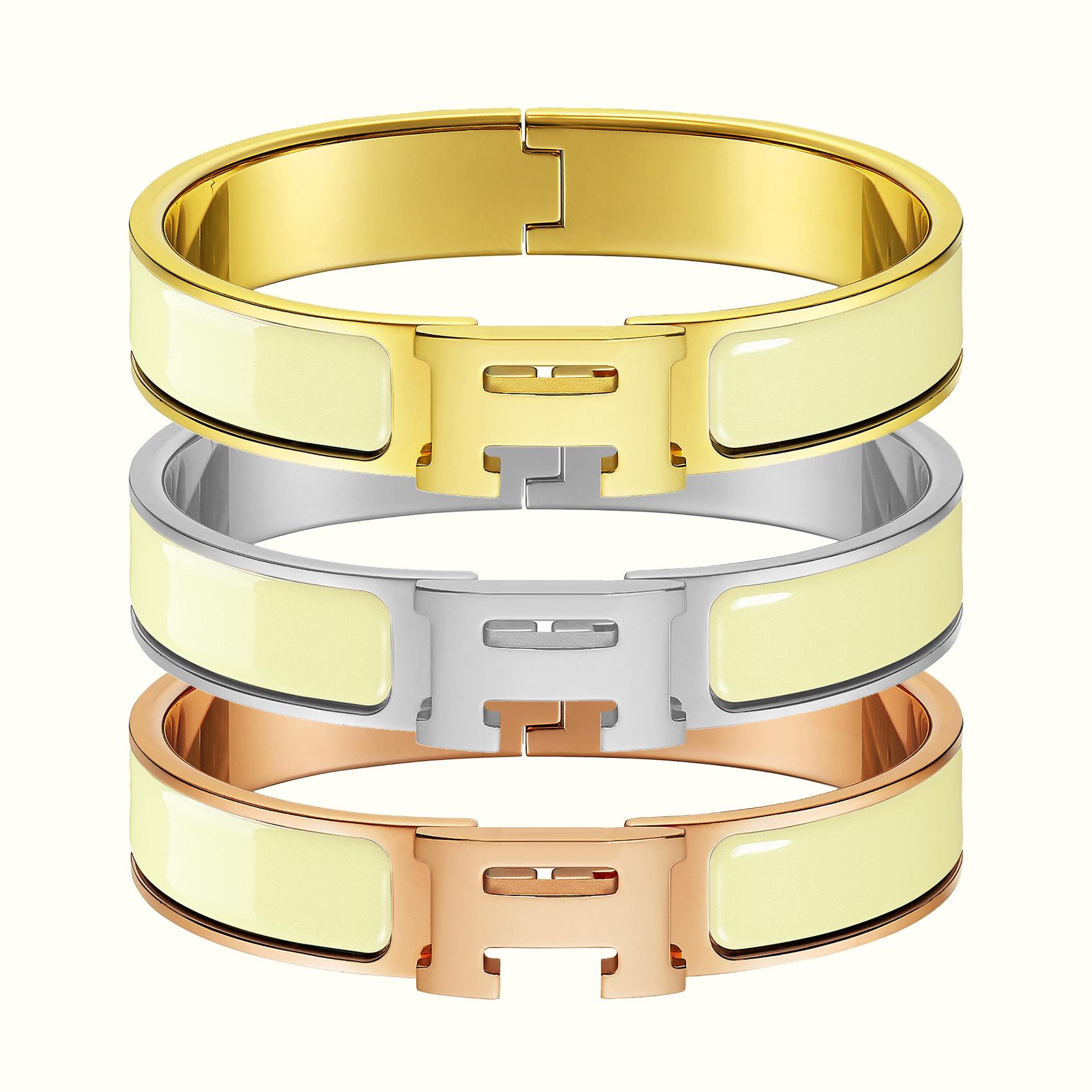 

Класичний браслет з літерою H, Багатоколірний емалевий браслет, Гальванічне покриття 18-каратним золотом, Рожеве золото 2025 Inner diameter 19CM Rose