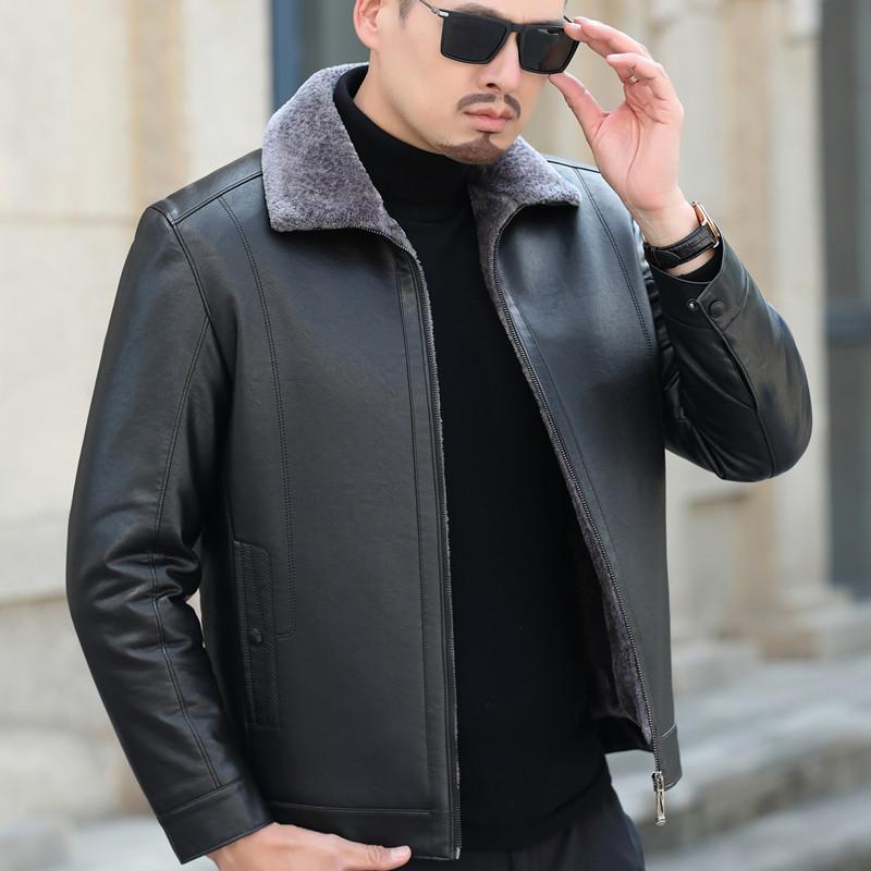 Fur Integrated Men's New Sheepskin Lapel Leather Jacket Men's Thickened Leather Jacket Men's Winter Coat