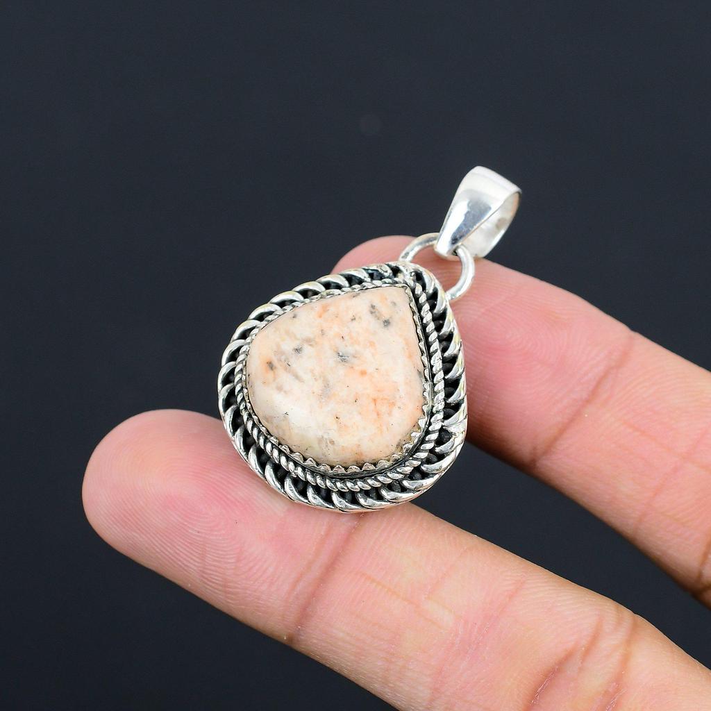 Mothers day Deal Sacral Chakra Sunstone Gemstone 925 Silver Wedding Boho Pendant