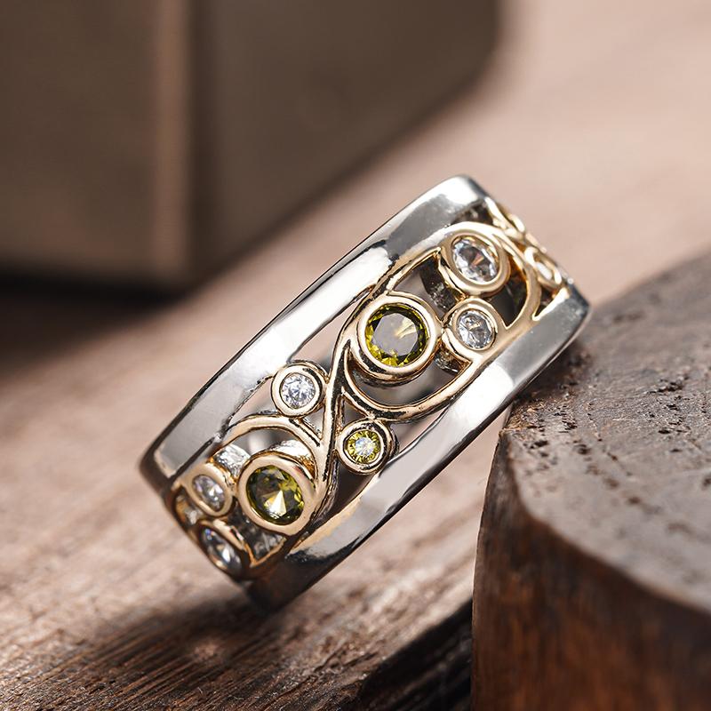 Huitan Two Tone Hollow Out Design Rings for Women Exquisite Cubic Zirconia Engagement Party Jewelry Gorgeous Finger Accessories