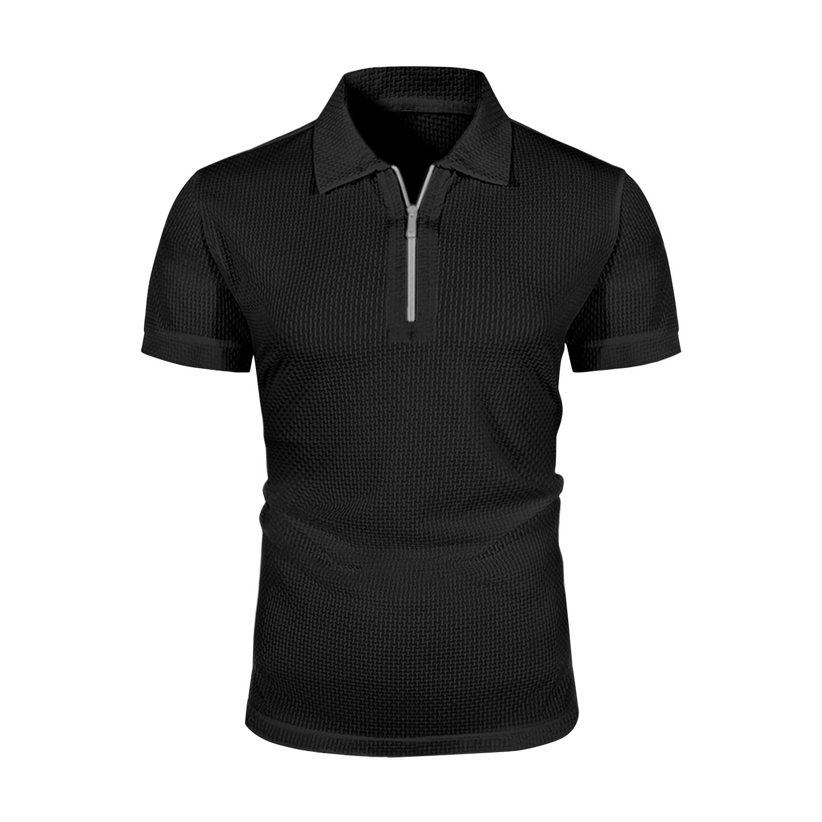 

Мужские летние однотонные топы с коротким рукавом и застежкой-молнией, свободные спортивные повседневные топы M чёрный